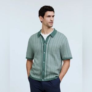 Madewell Button-Up Sweater Polo Shirt in Plaid Stripe Green Size M